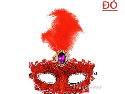 Mặt nạ nửa mặt lông vũ đính giữa ren sóng viên ngọc [Nửa mặt trên - nhiều màu] MATNA-122